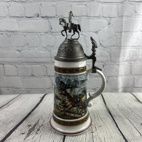 VTG House of Goebel Beer Stein Military Scene Horse Eagle Pewter Lid &Lithophane - Picture 11 of 16